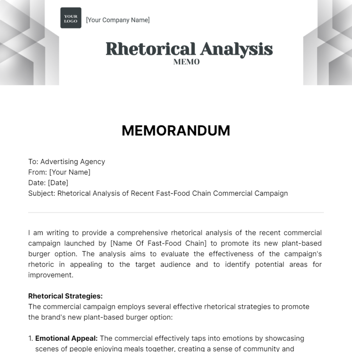 Rhetorical Analysis Memo Template - Edit Online & Download