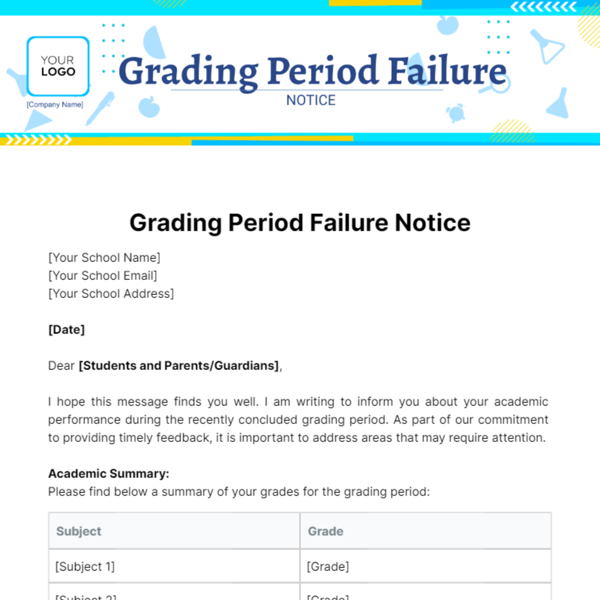 Grading Period Failure Notice Template - Edit Online & Download