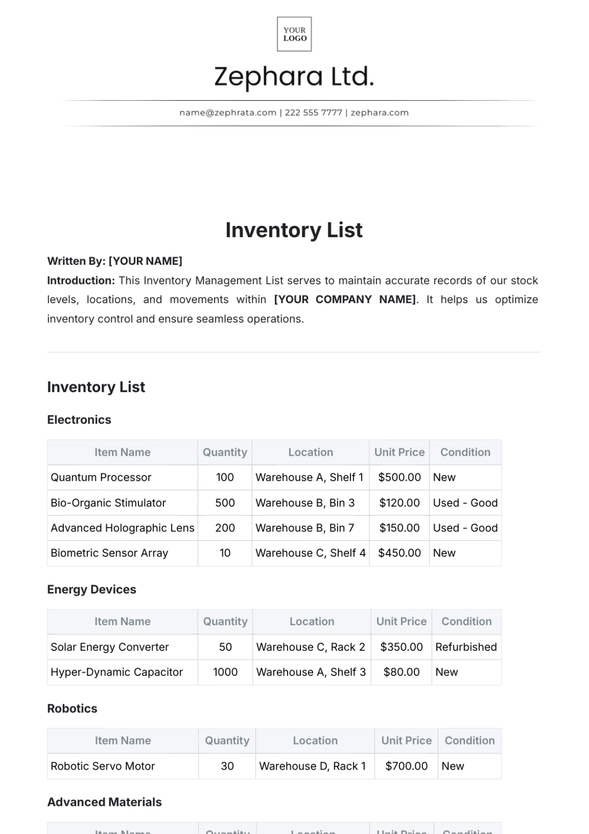 Printable Inventory List Template - Edit Online & Download