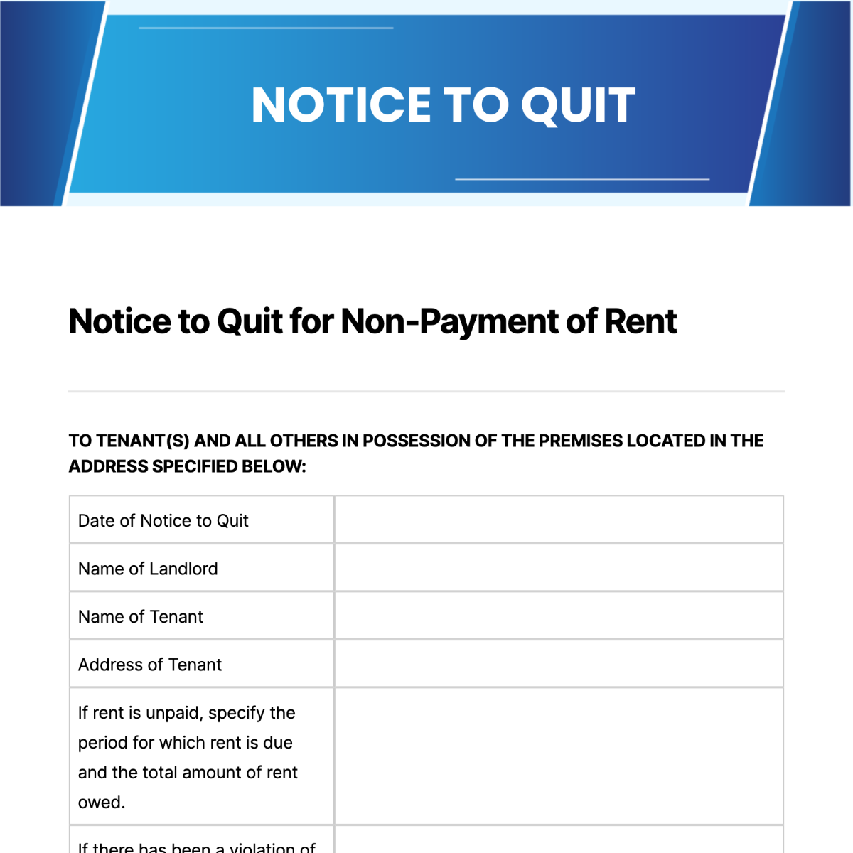 Free Notice To Quit Template