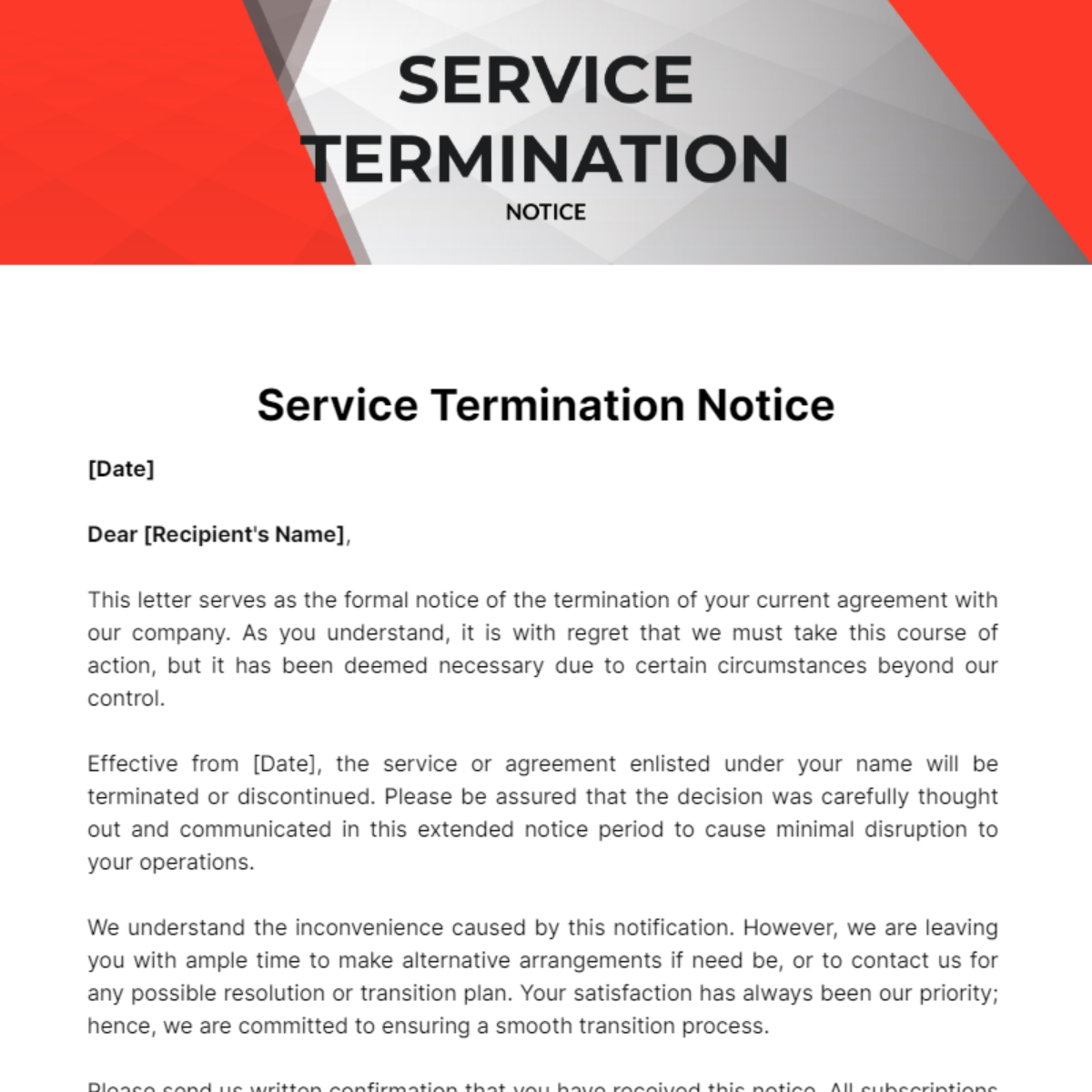 Service Termination Notice Template - Edit Online & Download