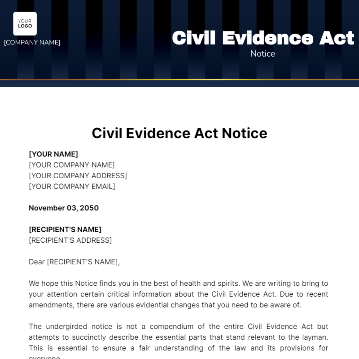 Civil Evidence Act Notice Template - Edit Online & Download Example ...