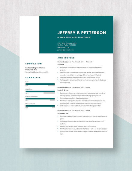 Human Resources Functional Resume Template - Word, Apple Pages ...
