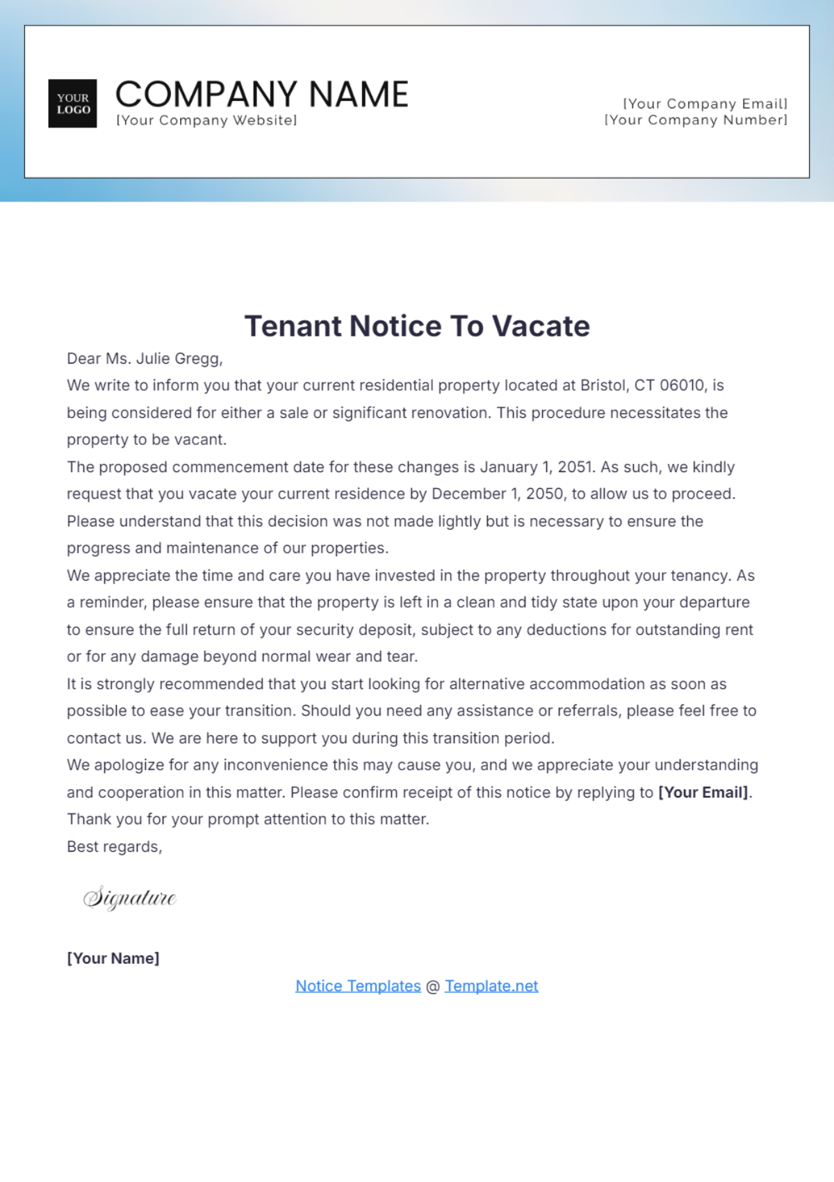 Tenant Notice To Vacate Template - Edit Online & Download