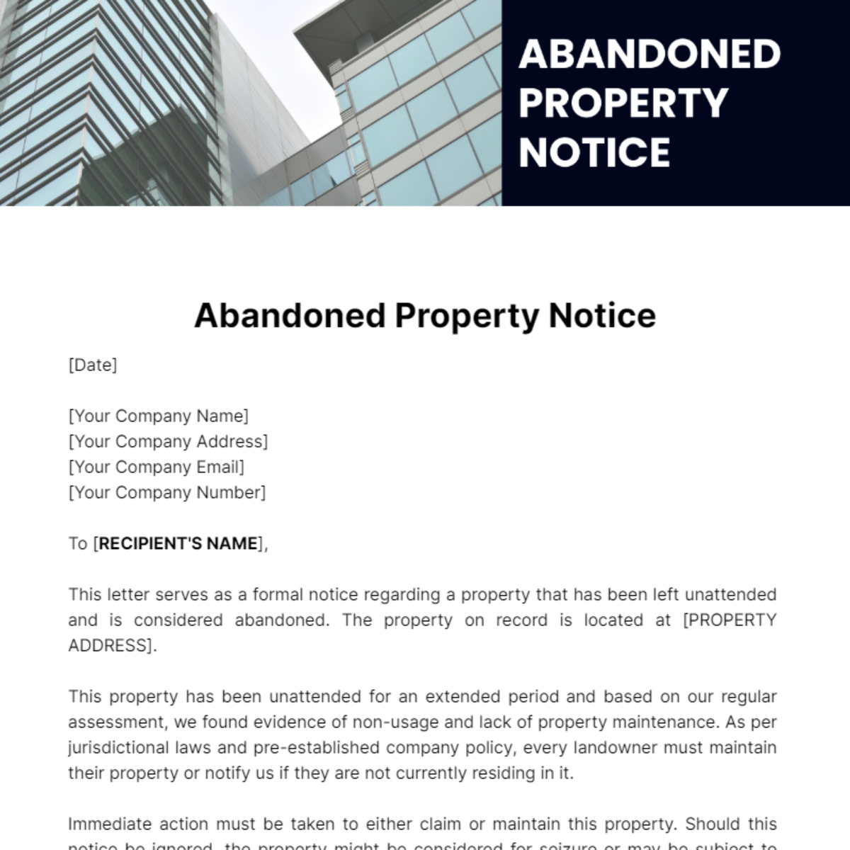 Abandoned Property Notice Template - Edit Online & Download