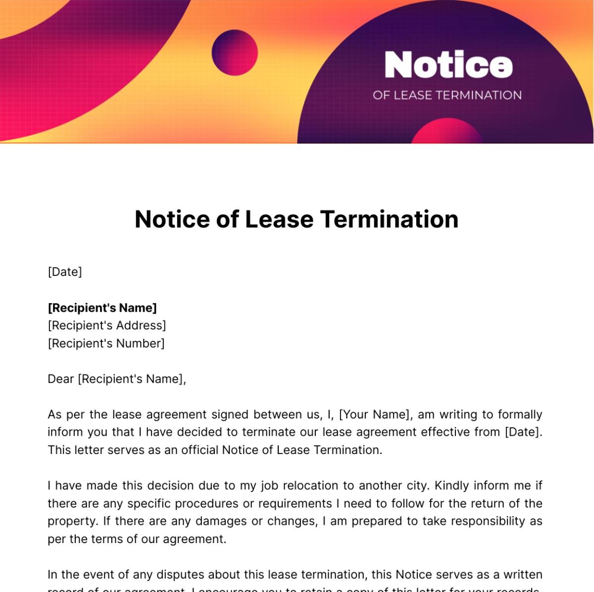 Notice Of Lease Termination Template