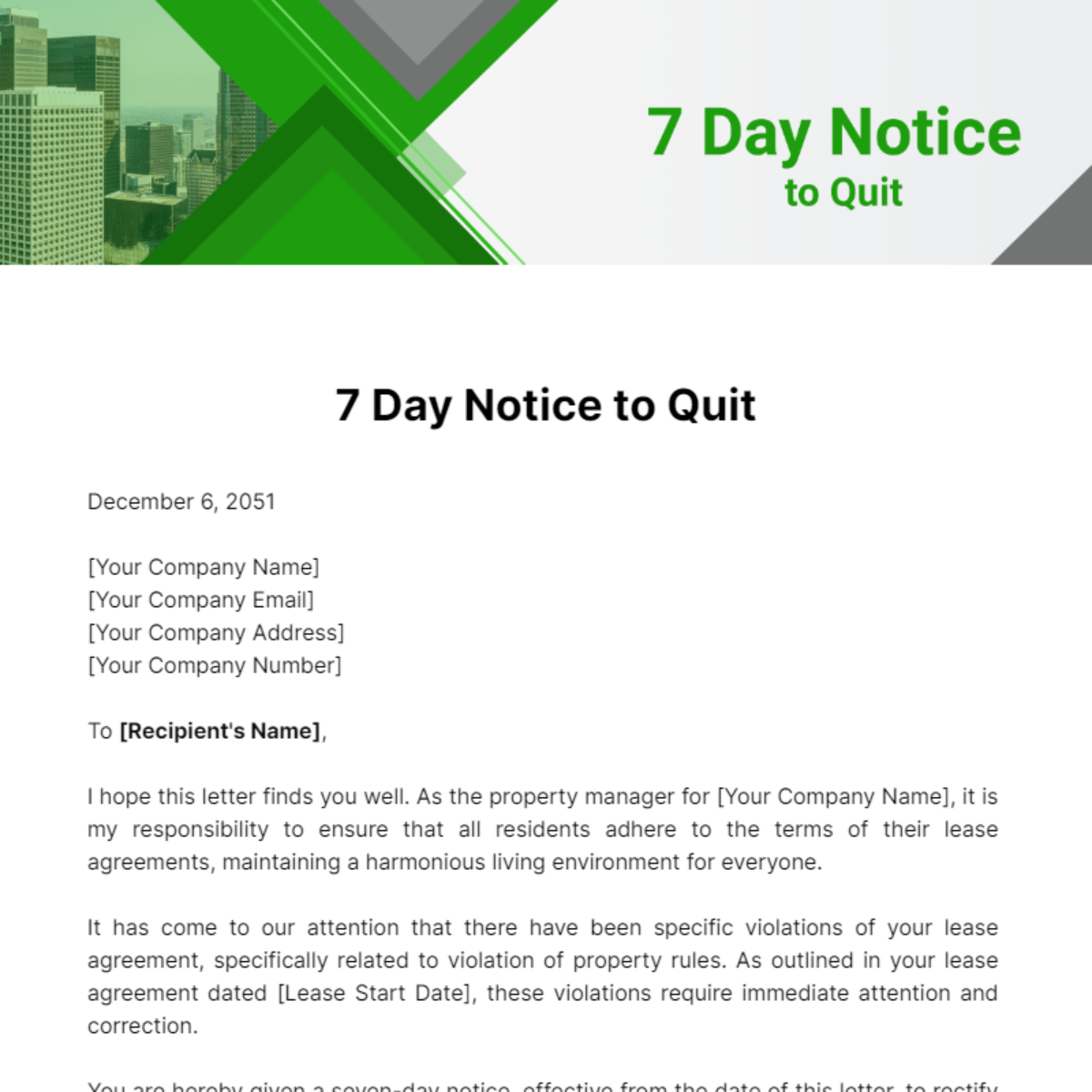 Free 7 Day Notice to Quit Template