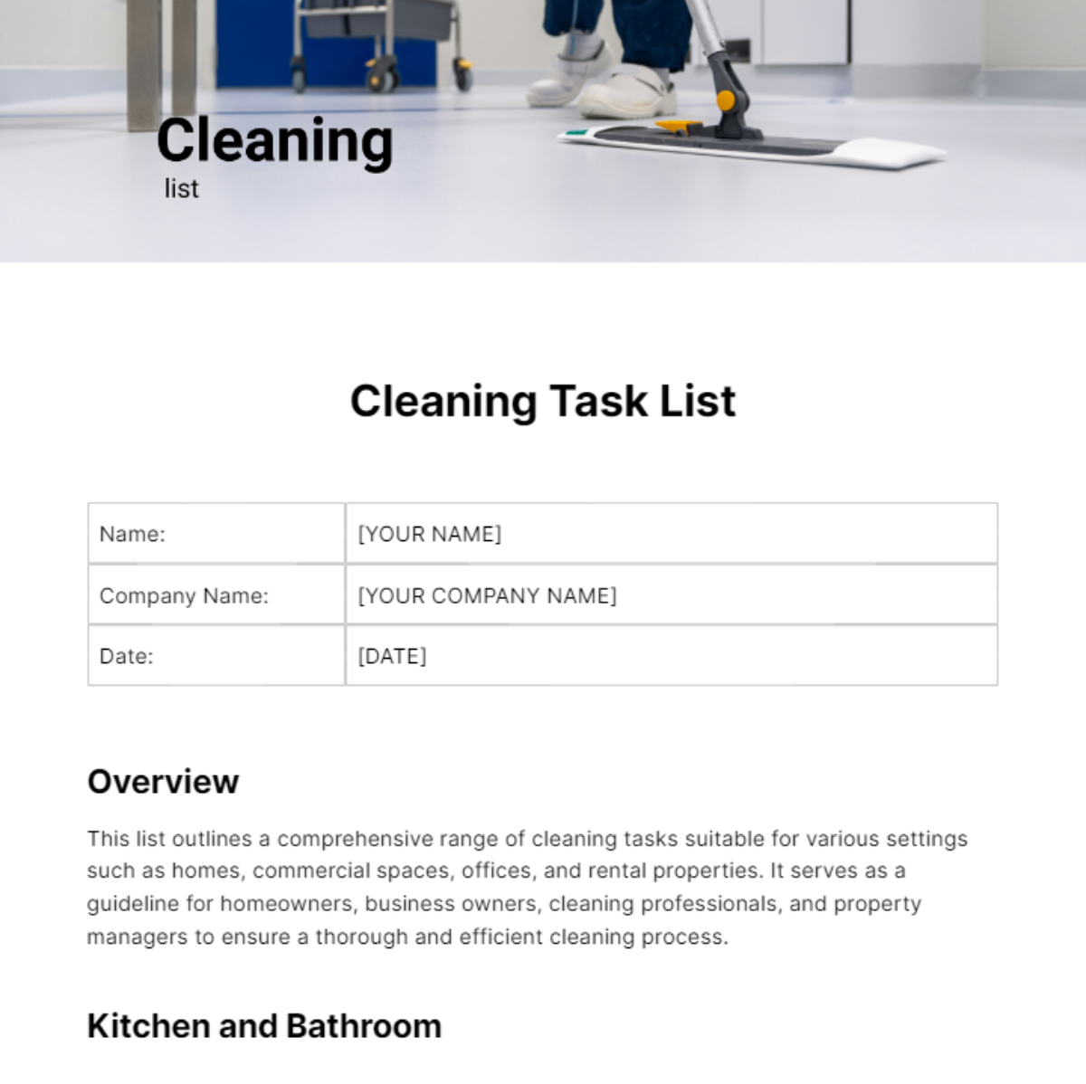 Cleaning list Template