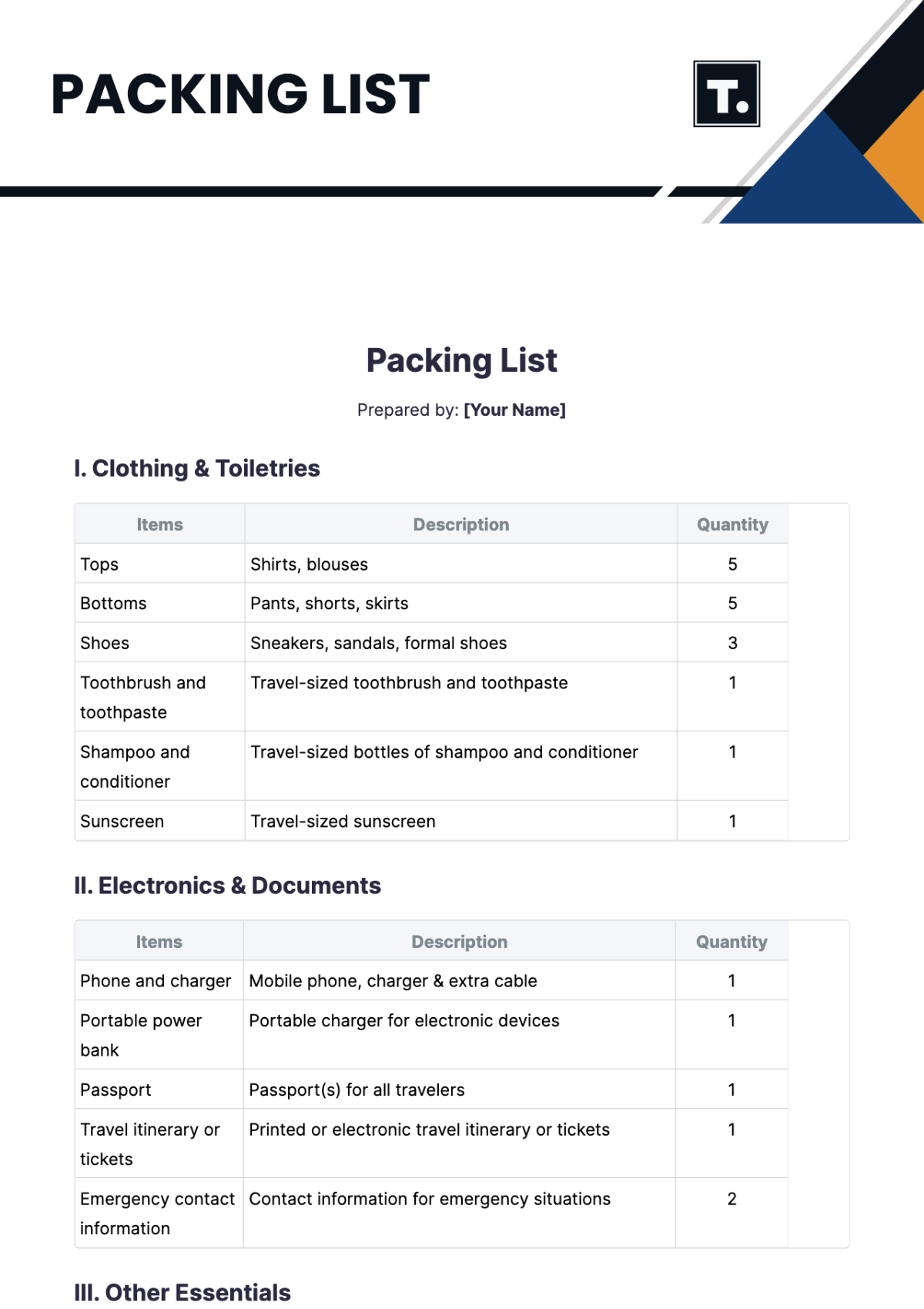 Packing List Layout Template - Edit Online & Download Example ...