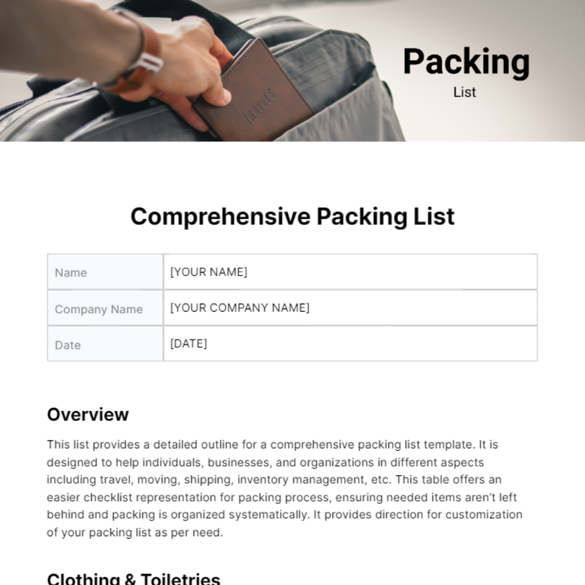 Packing list template