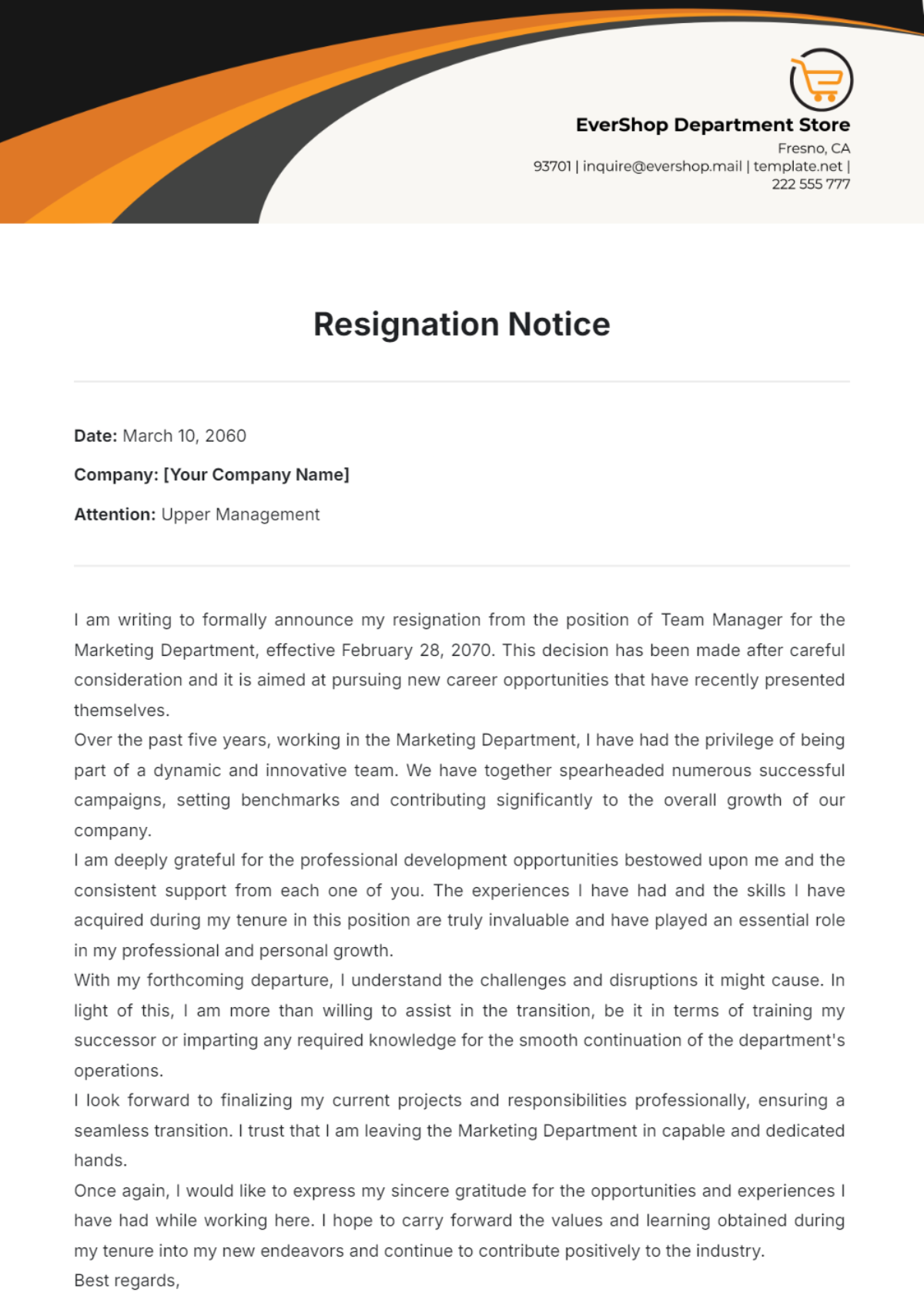 Free Resignation Notice Template