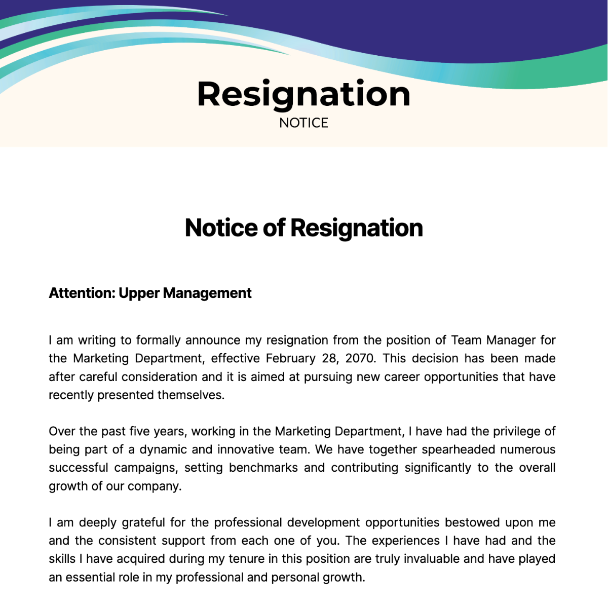 Resignation Notice Template