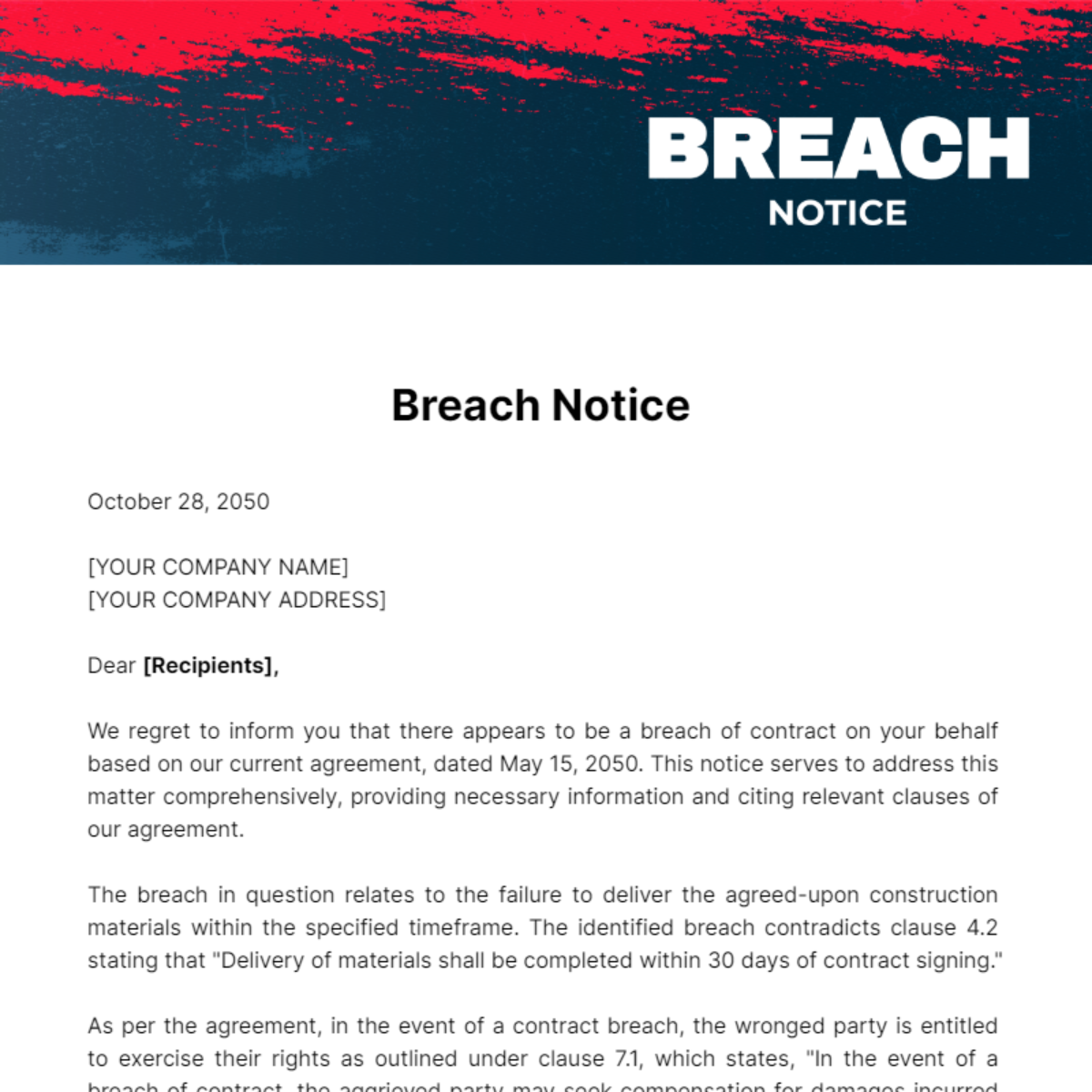 Breach Notice Template - Edit Online & Download