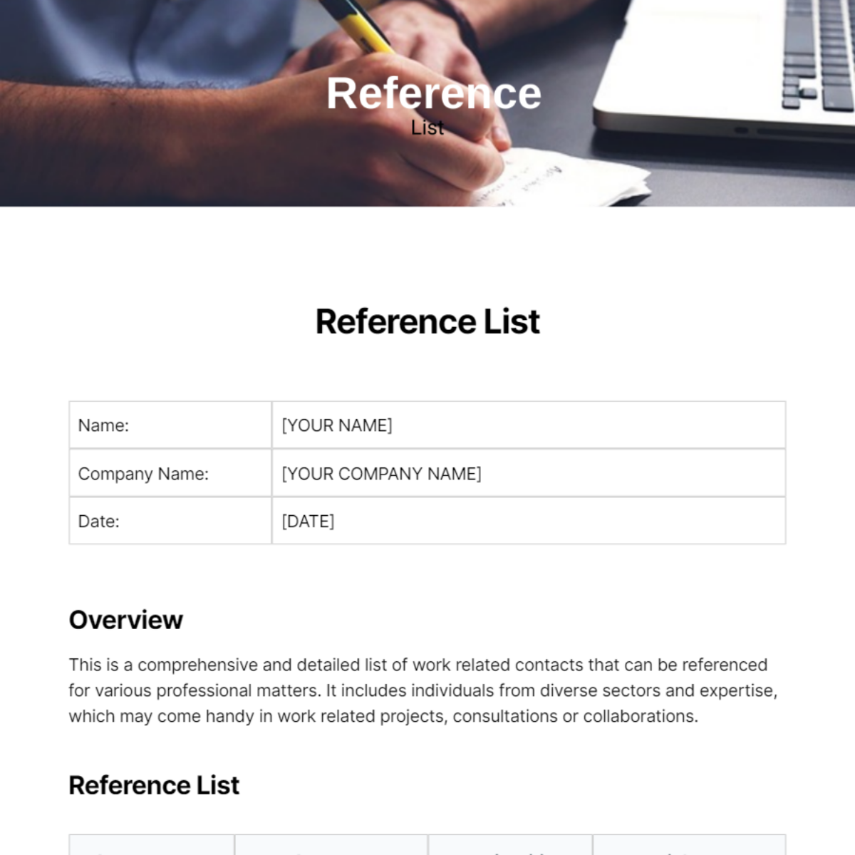 Reference List Template