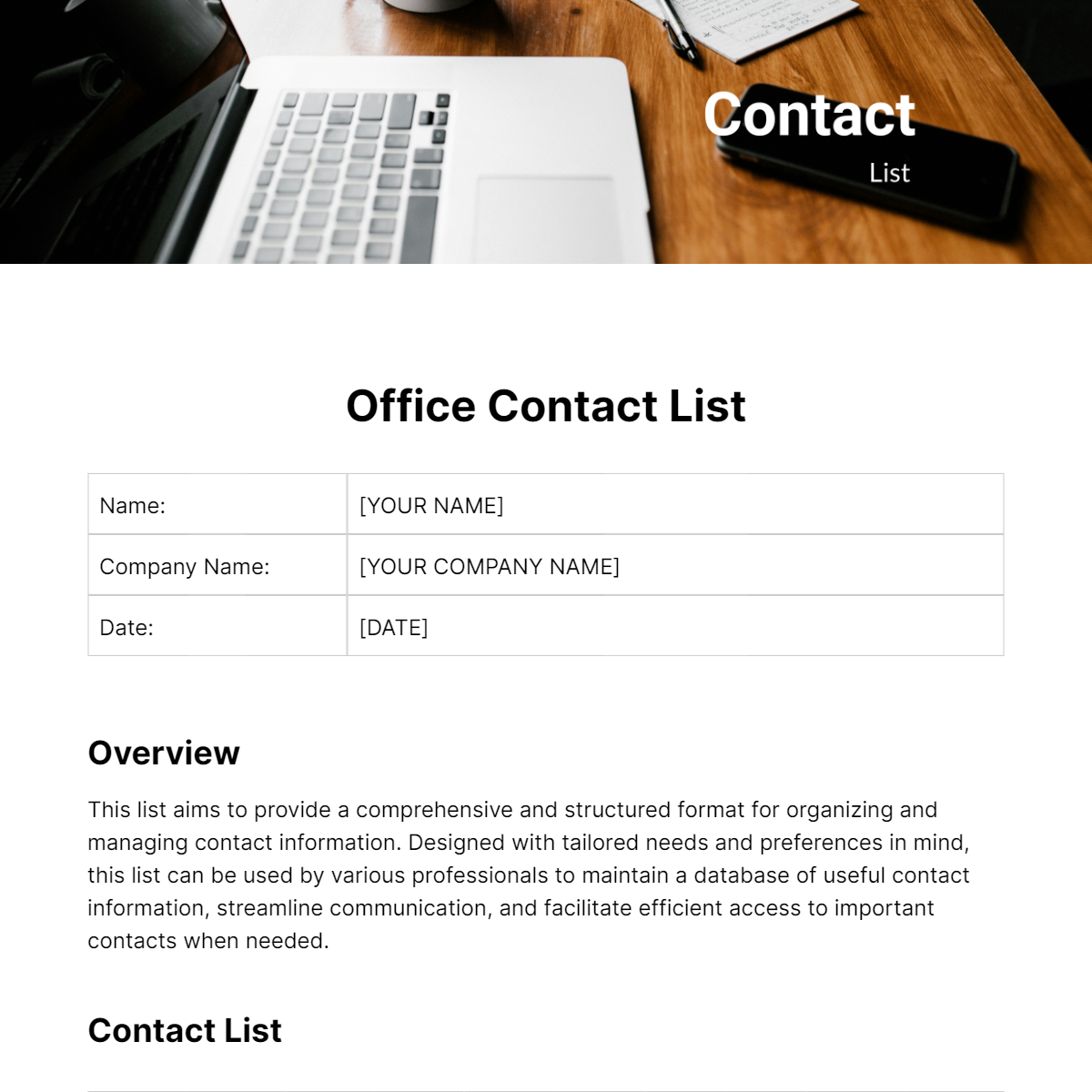 contact list template