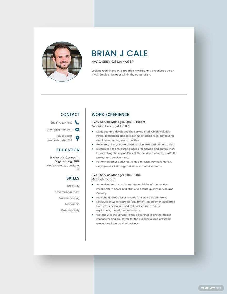 HVAC Service Manager Resume in Word, Pages - Download | Template.net