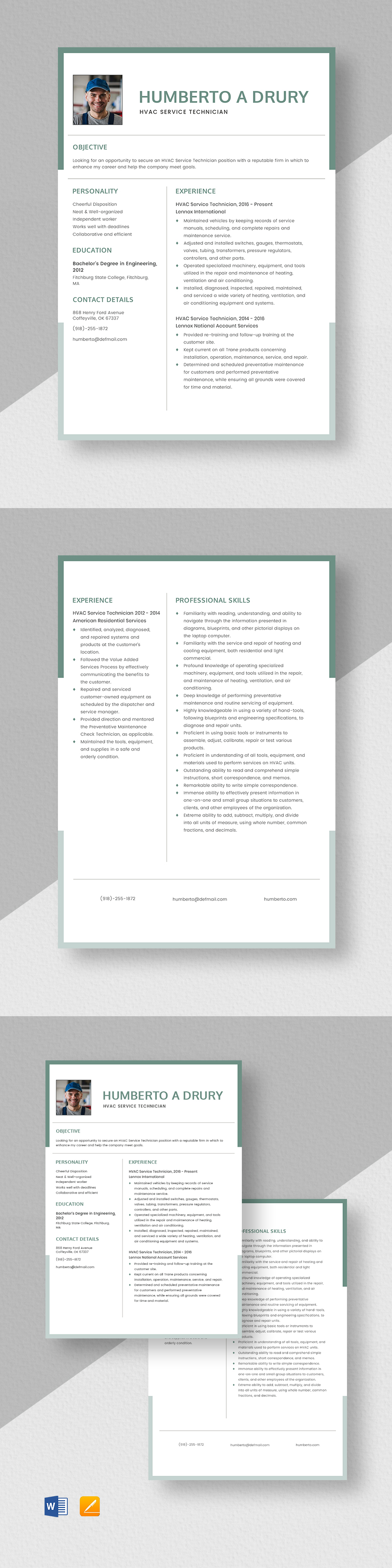 HVAC Engineer Resume Template Word, Apple Pages, PSD