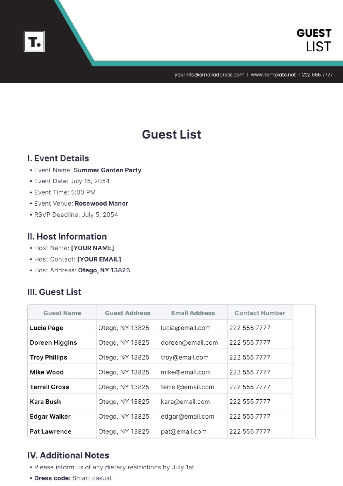 Guest List Template