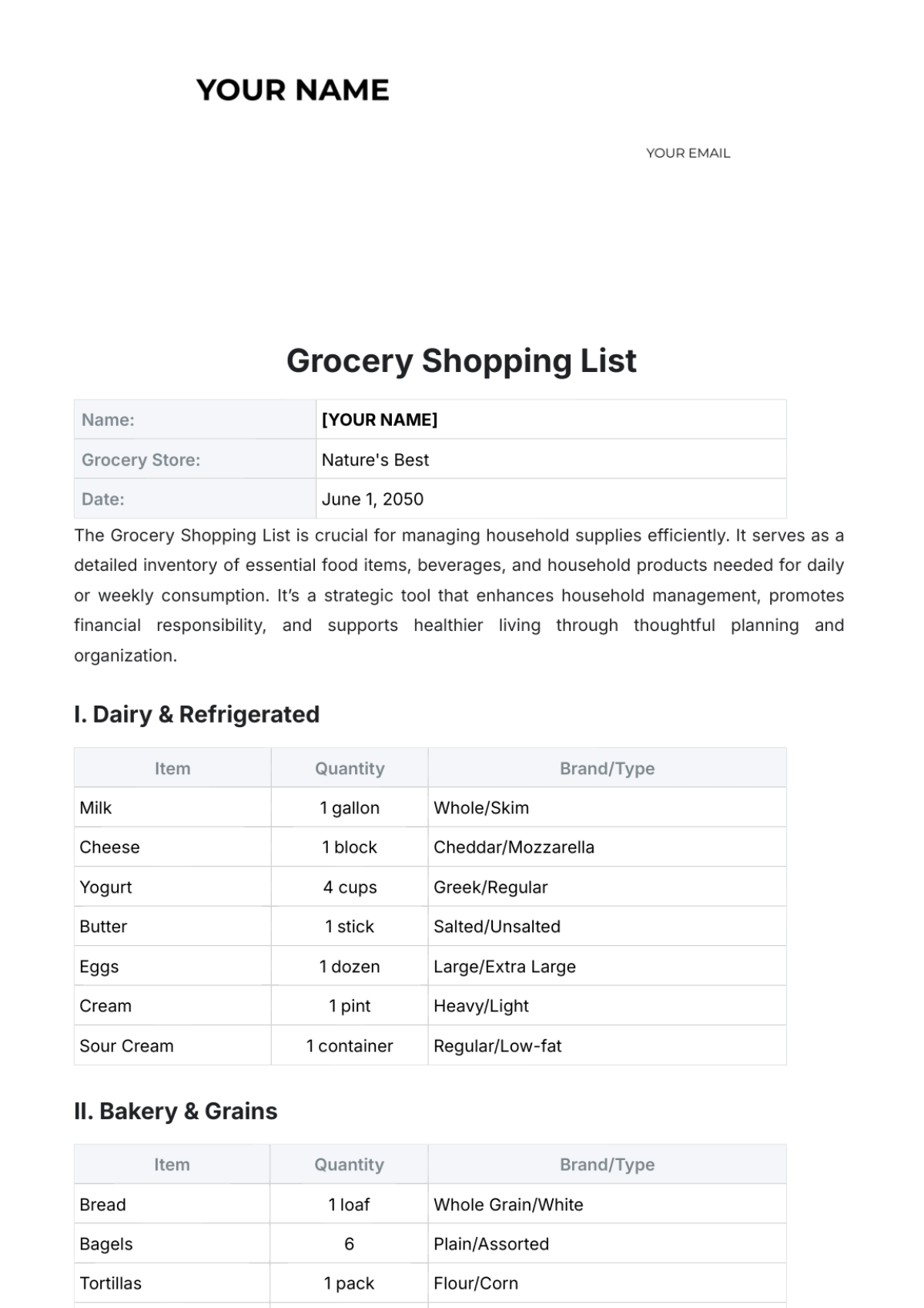 Grocery Shopping List Outline Template - Edit Online & Download