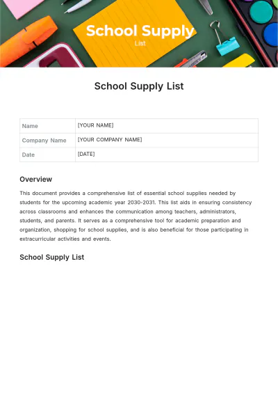 Free School supply list template to Edit Online