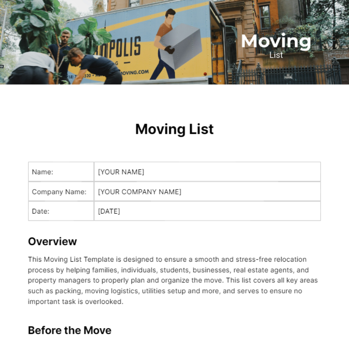 Moving list template - Edit Online & Download