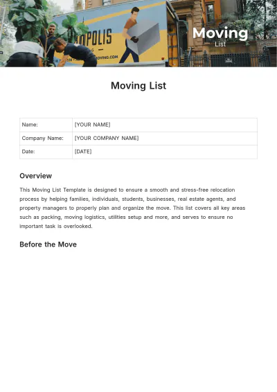 Free Moving list template to Edit Online