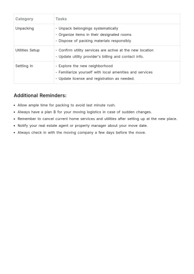 Free Moving list template to Edit Online