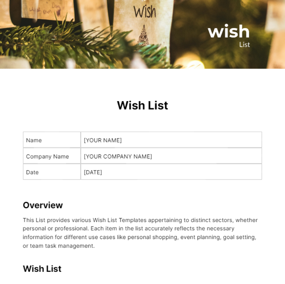 Online Shopping Wish List Printable