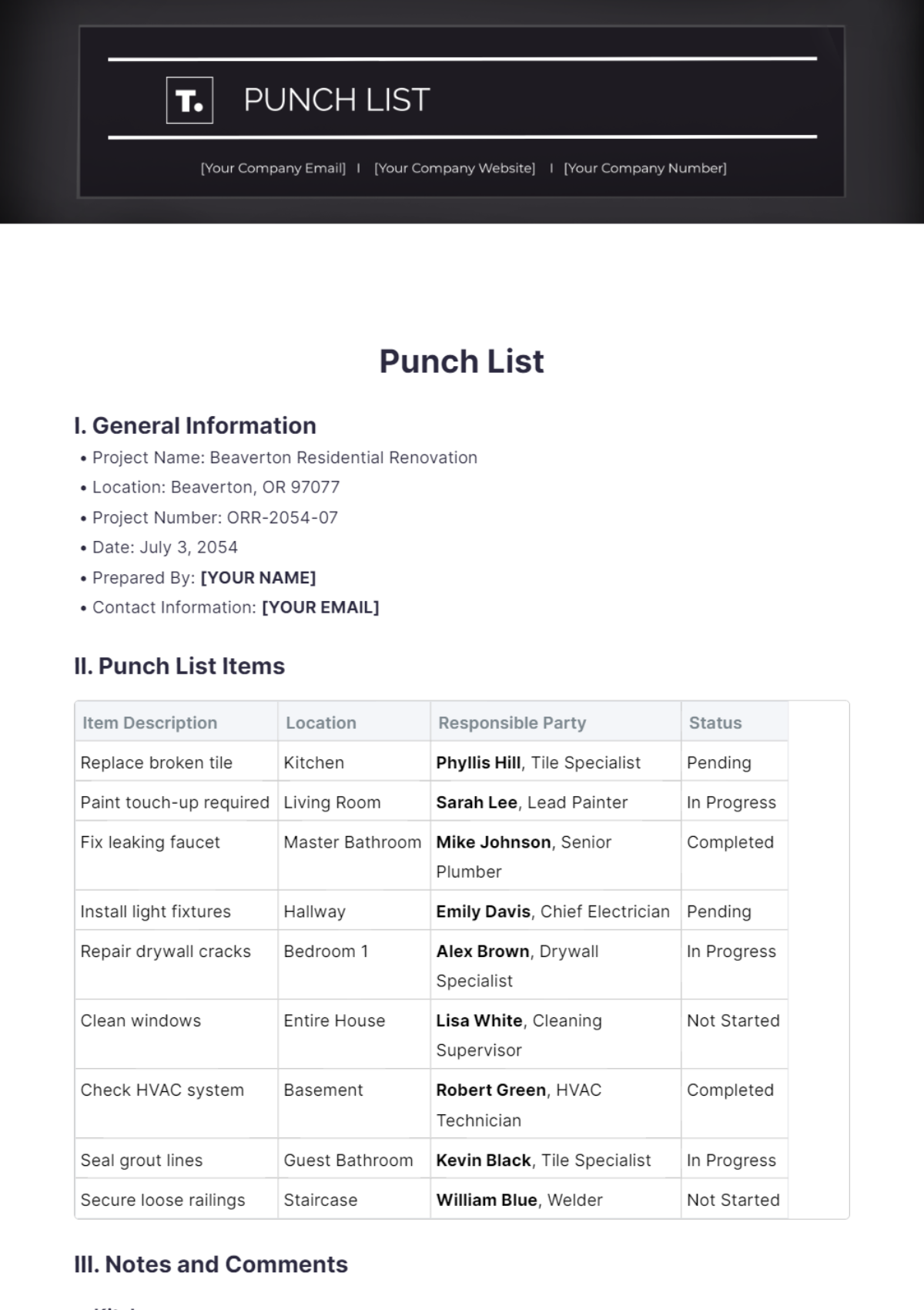 Punch List Template - Edit Online & Download