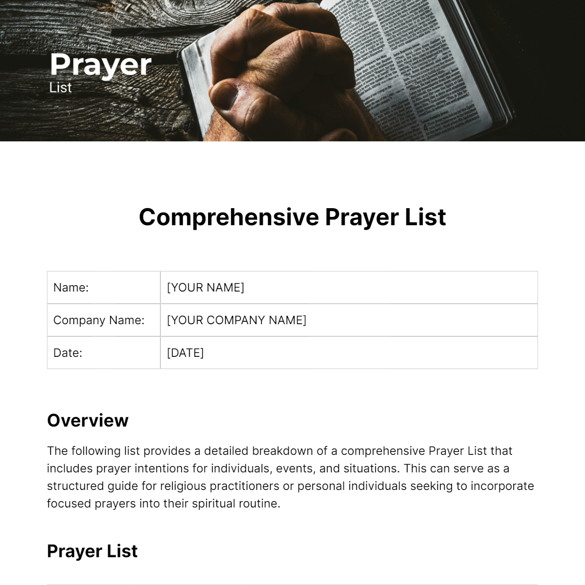 Prayer List Template - Edit Online & Download Example | Template.net
