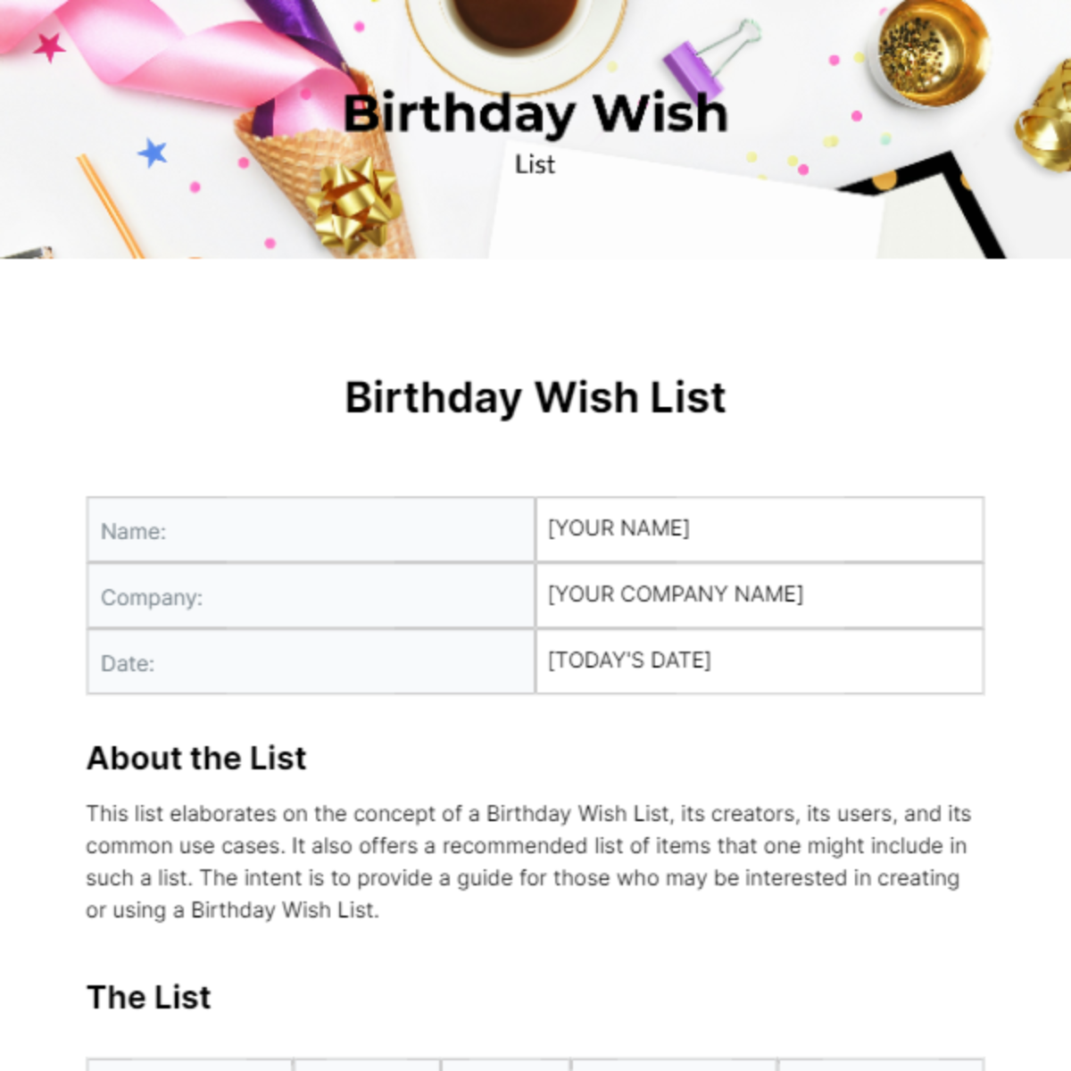 Birthday Wish List Template - Edit Online & Download