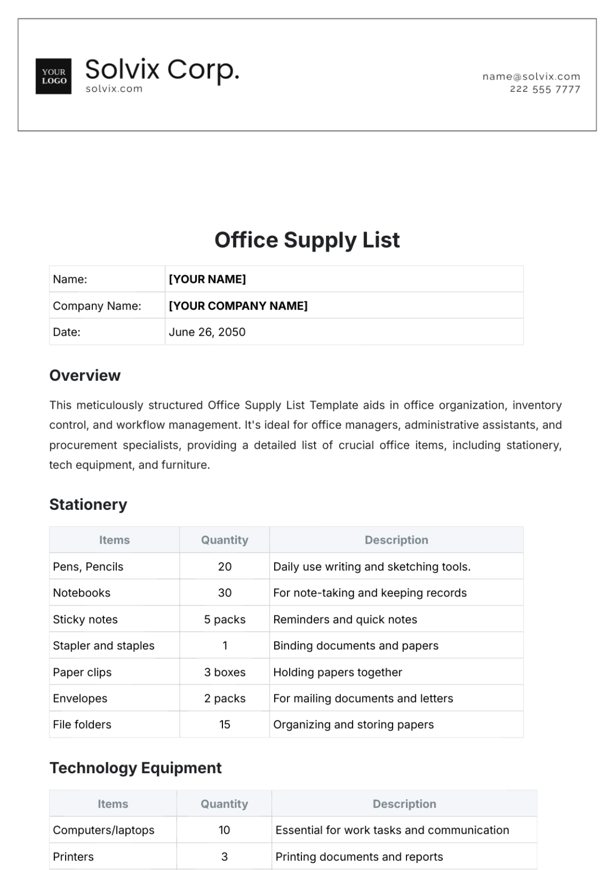 Aesthetic office supply list template