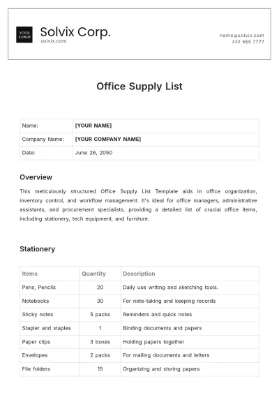 Free Aesthetic office supply list template to Edit Online