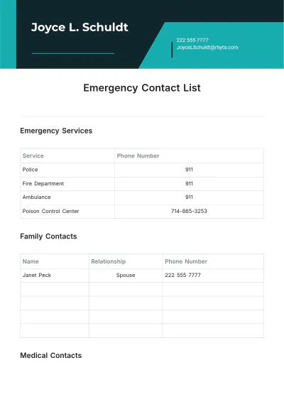 Free Emergency Contact List Template to Edit Online