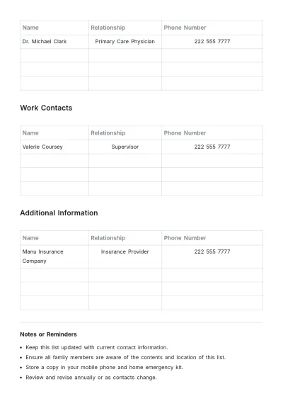 Free Emergency Contact List Template to Edit Online