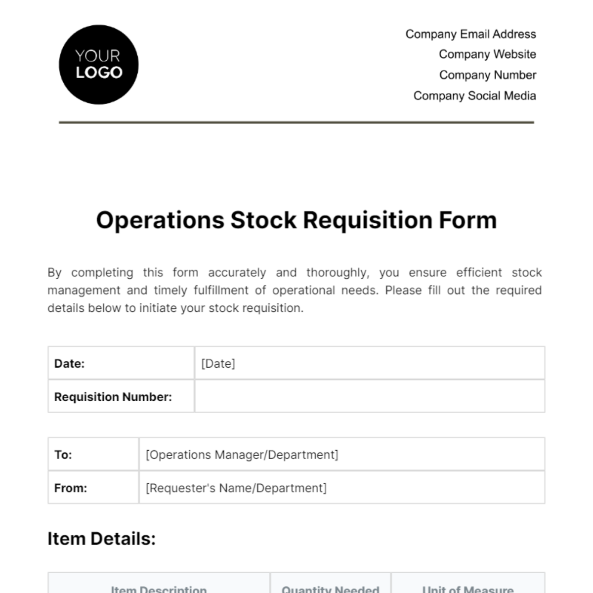 Operations Stock Requisition Form Template - Edit Online & Download