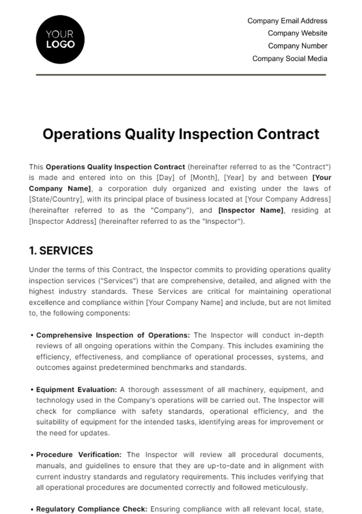 Free Operations Quality Inspection Contract Template