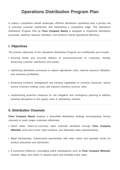 Free Operations Distribution Program Plan Template to Edit Online
