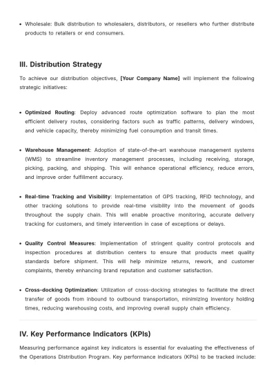 Free Operations Distribution Program Plan Template to Edit Online