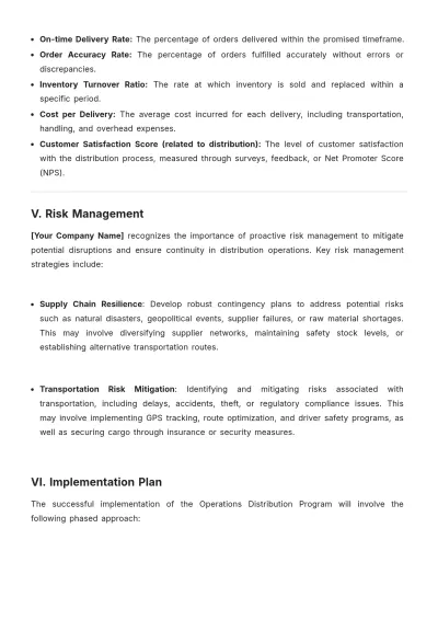 Free Operations Distribution Program Plan Template to Edit Online