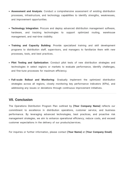 Free Operations Distribution Program Plan Template to Edit Online
