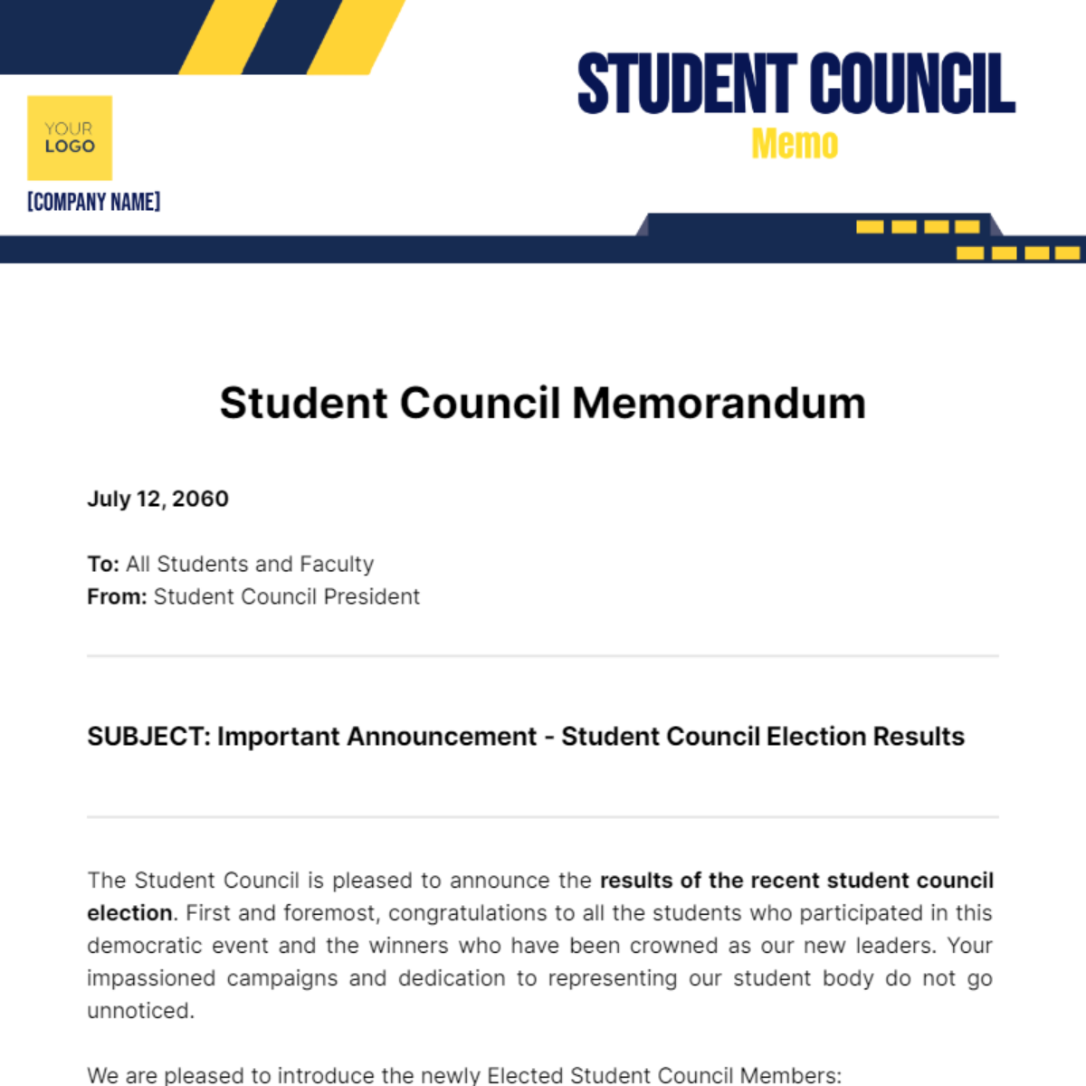 Student Council Memo Template
