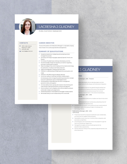 Publications Manager Resume Download