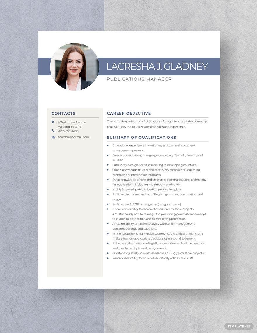 Publications Manager Resume
