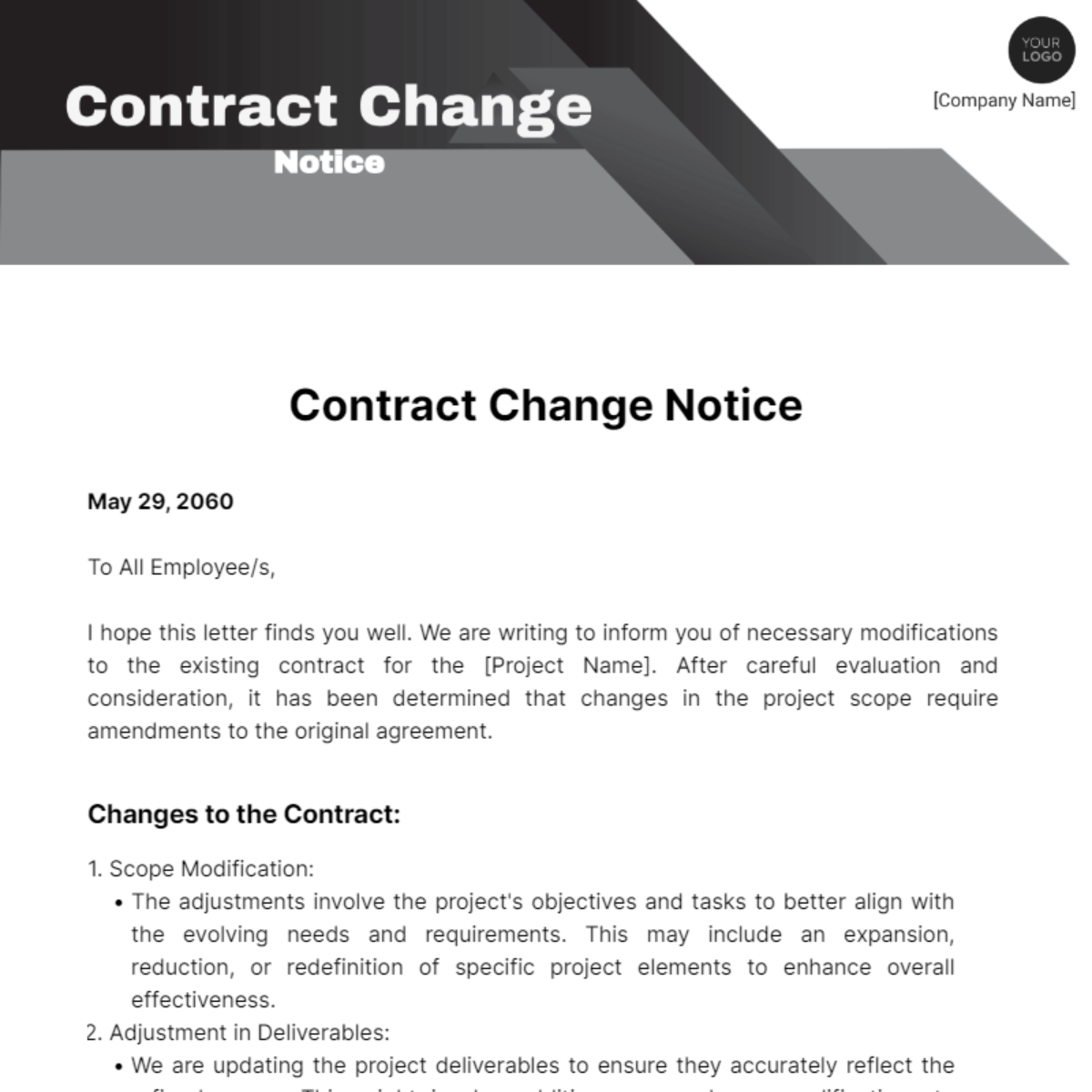 Contract Change Notice Template - Edit Online & Download