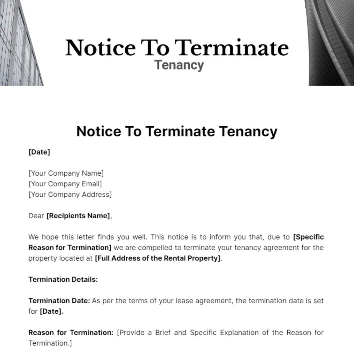 Free Notice To Terminate Tenancy Template