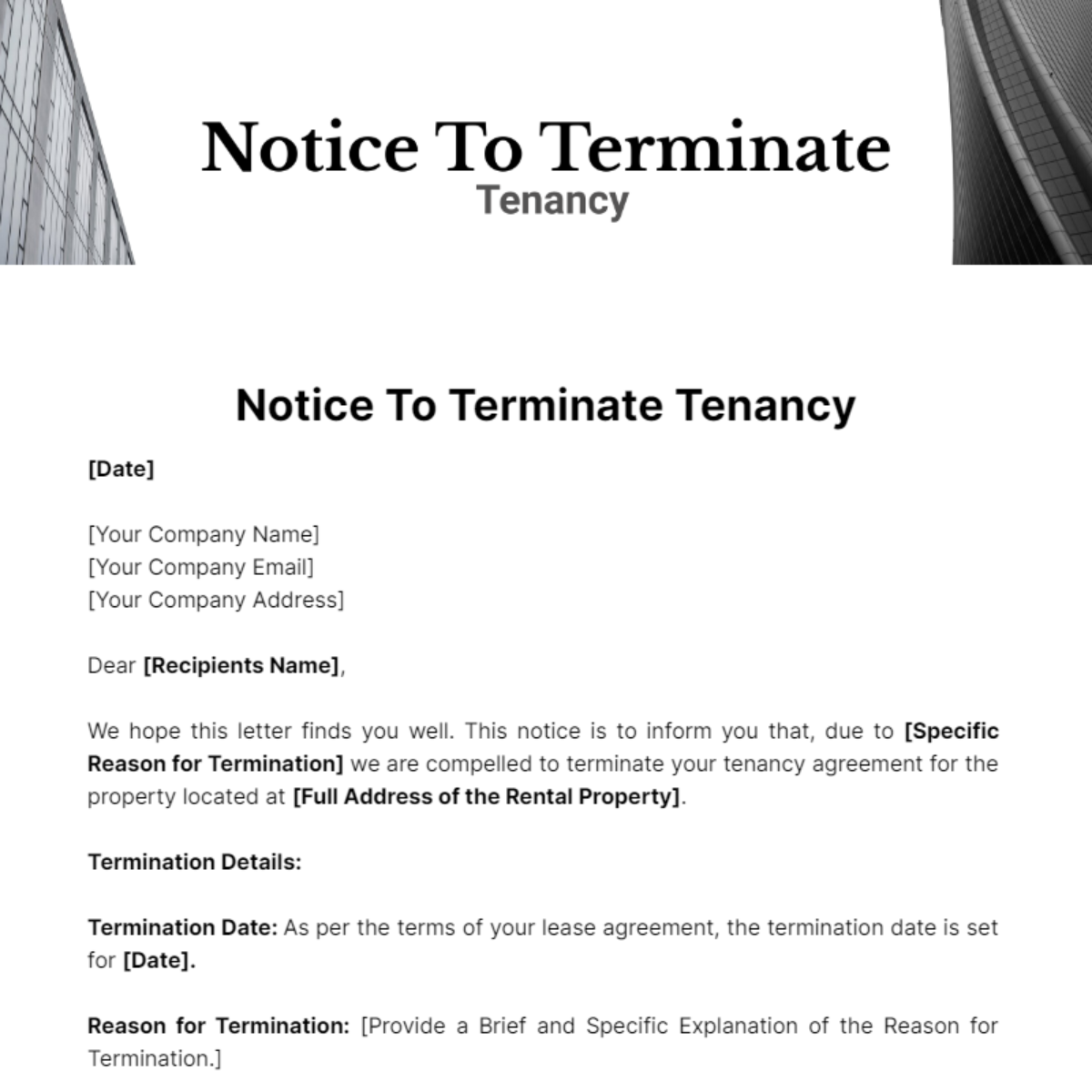 Notice To Terminate Tenancy Template - Edit Online & Download