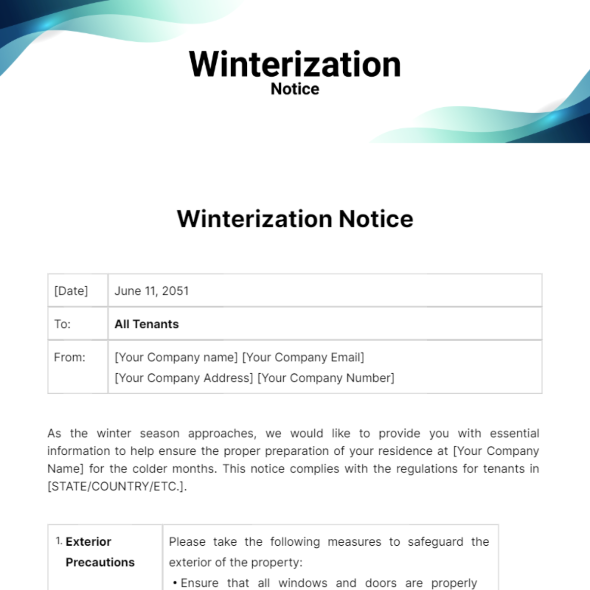 Winterization Notice Template - Edit Online & Download