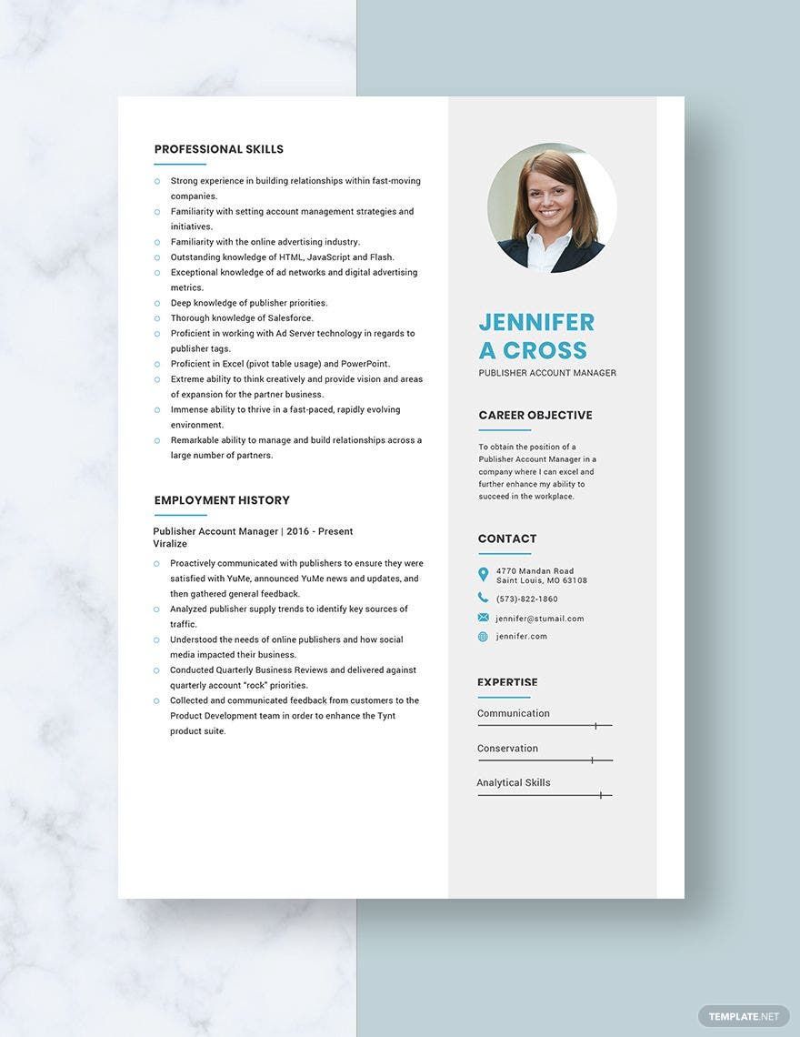 Publisher Account Manager Resume in Word, Apple Pages