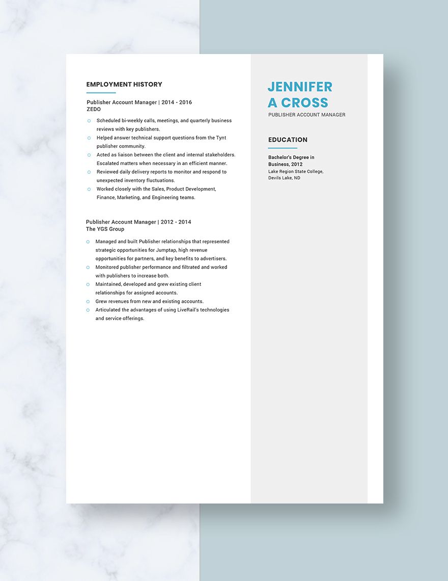 Publisher Account Manager Resume
